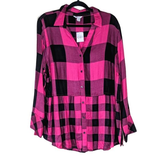 Est. 1946 Size 18/20W V Neck Peplum Tunic Button Down Flannel Plaid NWT - Picture 1 of 5